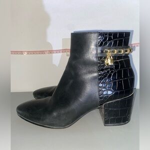 Michael Kors Black Croc-Pattern Ankle Boots with Gold Chain Rare